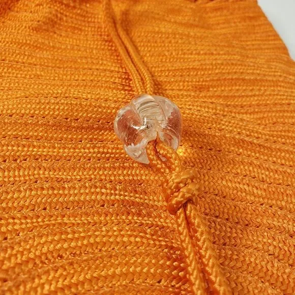 Donna Karan New York Orange Bag Purse Woven Evening Drawstring Pouch Crossbody